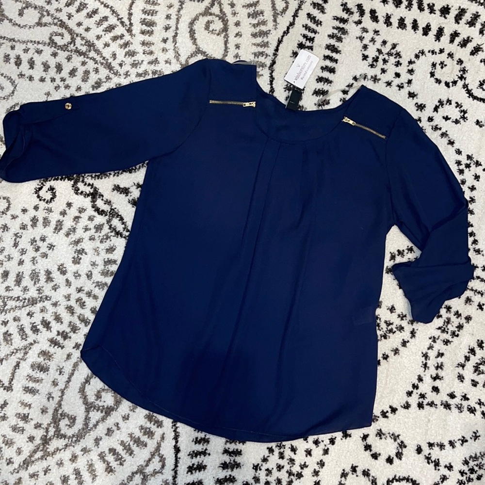 WINDSOR Loose Sheer Navy Blue Blouse
